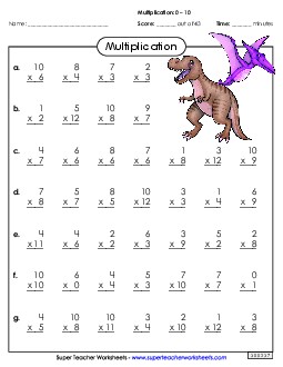 Multiplication Basic Facts #3 Worksheet