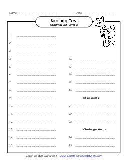 Spelling Test Spelling E Worksheet