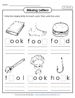 Missing Letters (OO Words) Phonics Vowels Worksheet