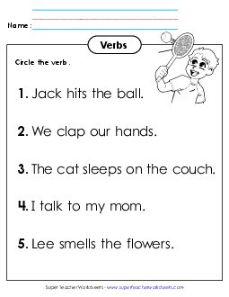 New Circle the Verb Worksheet #2 Worksheet