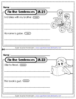 Fix the Sentences A-21 through A-25 Worksheet