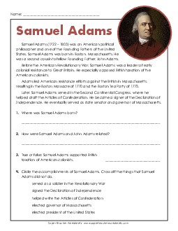 Samuel Adams (Short Passage) Reading Comprehension Reading Comp Short Worksheet