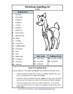 Spelling List: Christmas Free Spelling E Worksheet