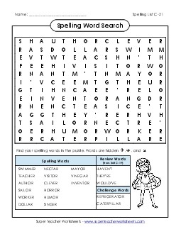 Word Search (C-21) Spelling C Worksheet