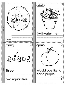 Mini-Book: Pl- Words Phonics Blends Worksheet