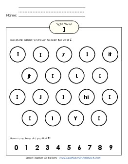 Dab or Color: I Sight Words Individual Worksheet