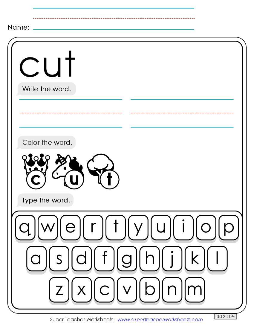 Write, Color, Type: Cut Sight Words Individual Worksheet