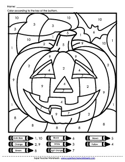 Color-by-Number: Jack O\'Lantern Counting Worksheet