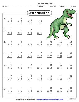 Drill: Basic Facts 0-8 (B) Multiplication Worksheet