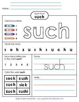 Worksheet 4: Such Sight Words Individual Worksheet