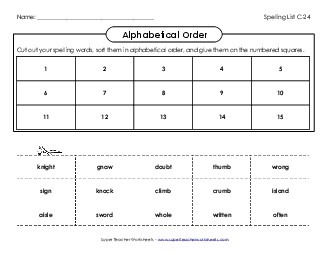 ABC Order: Cut-and-Glue (C-24) Spelling C Worksheet