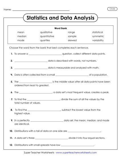 aStatistics and Data Analysis Vocabulary Cloze