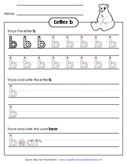 Lowercase b (Outlined Letters) Printing Handwriting Worksheet