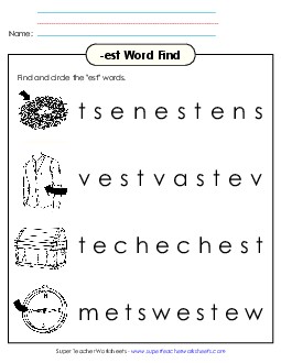 Circle the Word (-est) Word Families Worksheet