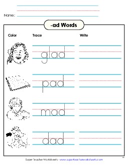 Trace and Write (-ad) Word Families Worksheet