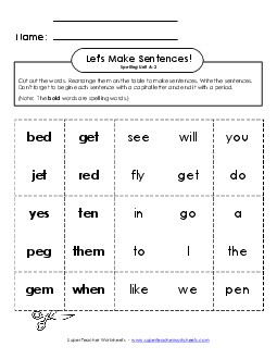 Let\'s Build Sentences (A-2) Free Spelling A Worksheet