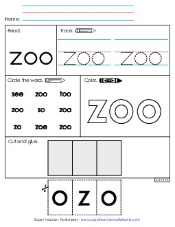 Worksheet 2: Zoo Sight Words Individual Worksheet