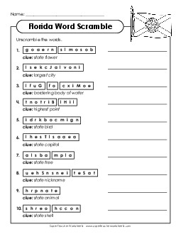 Word Scramble States Individual Worksheet