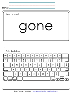 Type the Word: Gone Sight Words Individual Worksheet