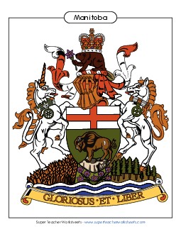 Manitoba Coat of Arms (Full Colour) Canada Worksheet