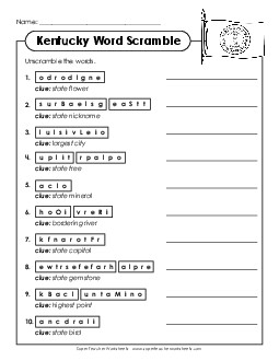 Word Scramble States Individual Worksheet