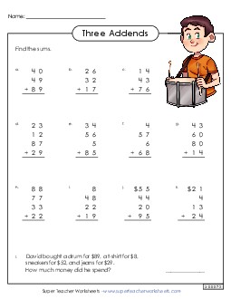 Addition with 4 Addends Free Worksheet