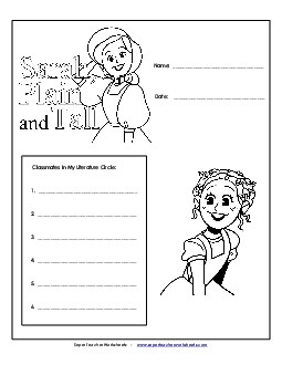 Literature Circles: Cover Page  Book Sarah Plain And Tall Worksheet