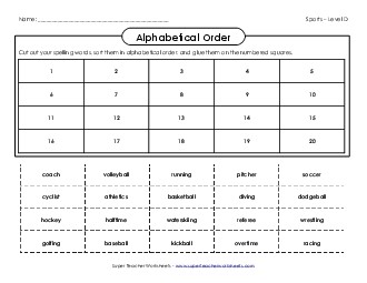 ABC Order: Cut and Glue Spelling D Worksheet