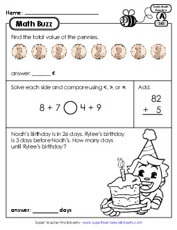 Math Buzz: Week 29 Worksheets 141 through 145 Daily Math Review Worksheet