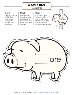 Word Slider (-ore Words) Word Families Worksheet