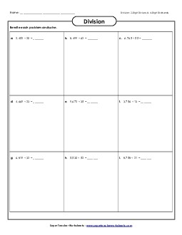 Division Boxes: 2-Digit Divisors; 4-Digit Dividends Worksheet