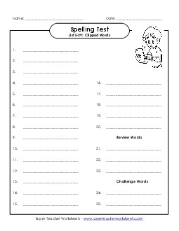 Spelling Test (E-29) Spelling E Worksheet