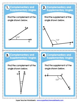 Task Cards: Complementary & Supplementary Angles Worksheet