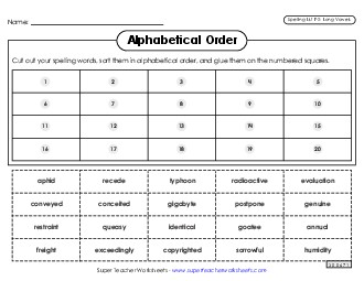 Alphabetical Order: Cut-Glue (F-2) Free Spelling F Worksheet