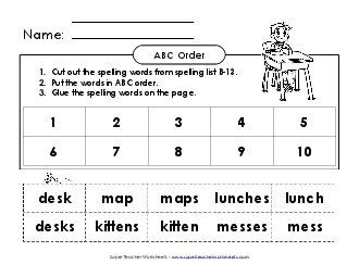 ABC Order: Cut-Glue (B-13) Spelling B Worksheet