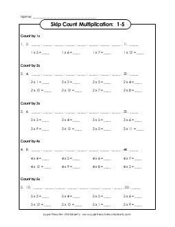 Skip Count and Multiply (0-5) Multiplication Worksheet