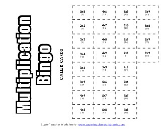 Multiplication Bingo Worksheet