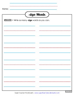 Phonics Brainstorm (-dge Words) Phonics Trigraphs Worksheet