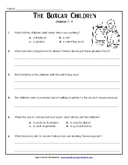 Questions for Chapters 7-9 Book The Boxcar Children Worksheet