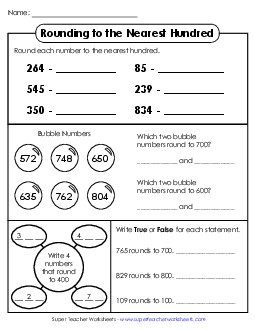 Rounding to Nearest Hundred (3-Digit Numbers) Worksheet