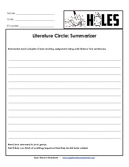 Lit. Circles: Summarizer  Book Holes Worksheet