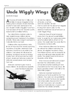 Uncle Wiggly Wings 5th Grade Reading Comprehension Worksheet