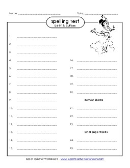 Spelling Test (E-13) Spelling E Worksheet