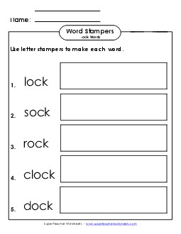 Letter Stampers Activity (-ock Words)  Word Families Worksheet