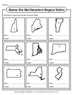 Name the States: Northeastern Region Worksheet