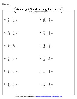 Adding and Subtracting Fractions 5th Grade Math Worksheet