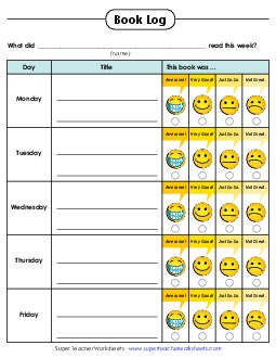 Reading Log w/ Emoji Ratings Free Worksheet