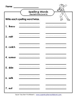 Spelling Test (B-Baseball)  Spelling B Worksheet