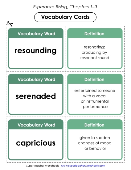 New Chapters 1–3 Vocabulary Cards Worksheet New Chapters 1–3 Vocabulary Cards Worksheet