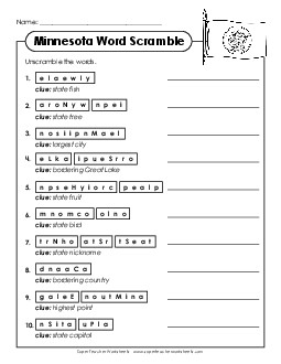 Word Scramble States Individual Worksheet